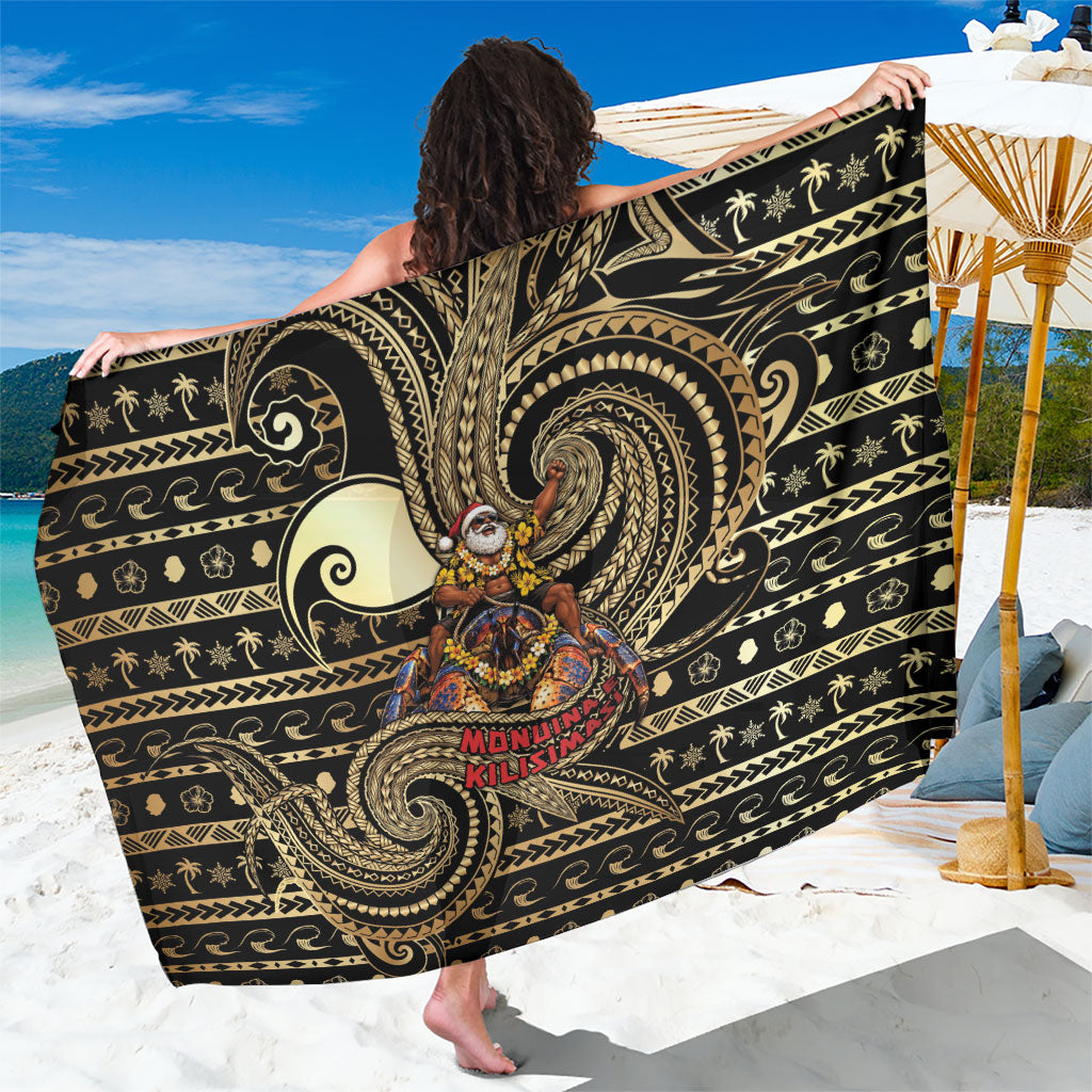 Niue Christmas Sarong Santa Riding Coconut Crab DT05 One Size 44 x 66 inches Gold - Polynesian Pride