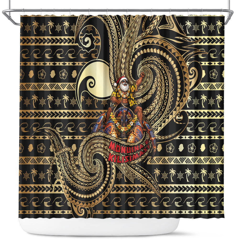 Niue Christmas Shower Curtain Santa Riding Coconut Crab DT05 Gold - Polynesian Pride