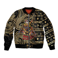 Niue Christmas Sleeve Zip Bomber Jacket Santa Riding Coconut Crab DT05 Unisex Gold - Polynesian Pride