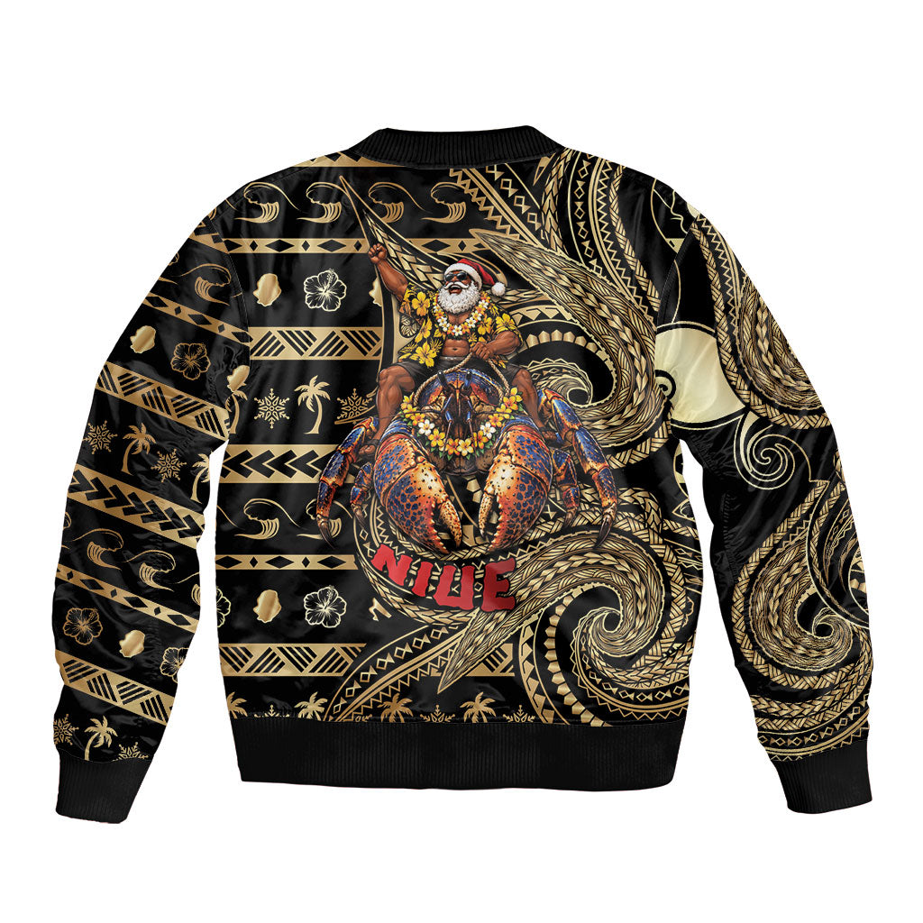 Niue Christmas Sleeve Zip Bomber Jacket Santa Riding Coconut Crab DT05 - Polynesian Pride