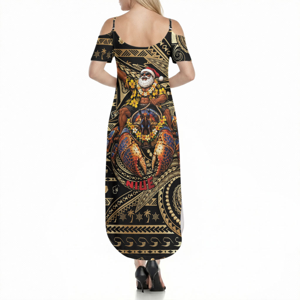 Niue Christmas Summer Maxi Dress Santa Riding Coconut Crab