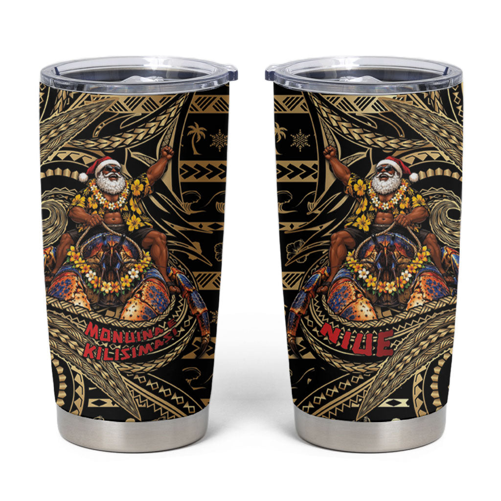 Niue Christmas Tumbler Cup Santa Riding Coconut Crab DT05 Gold - Polynesian Pride