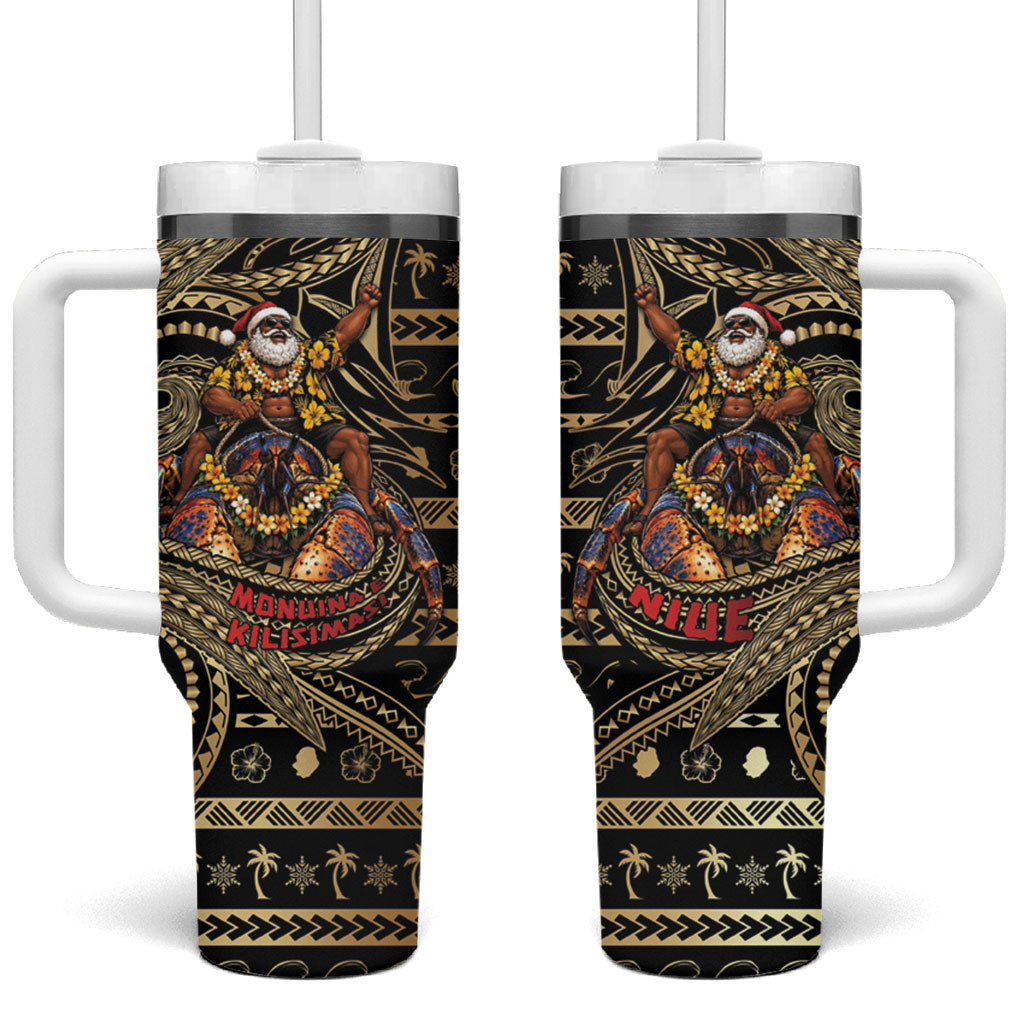 Niue Christmas Tumbler With Handle Santa Riding Coconut Crab