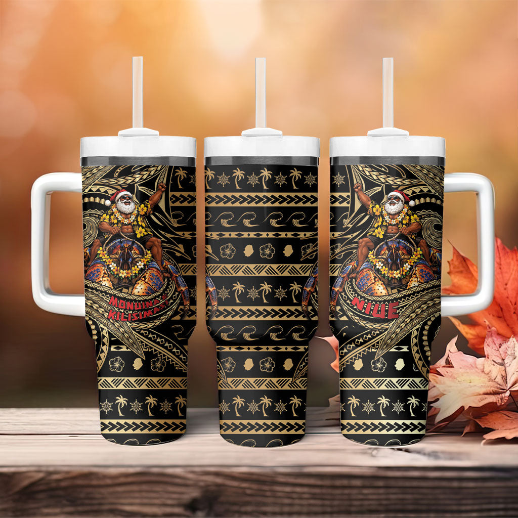 Niue Christmas Tumbler With Handle Santa Riding Coconut Crab