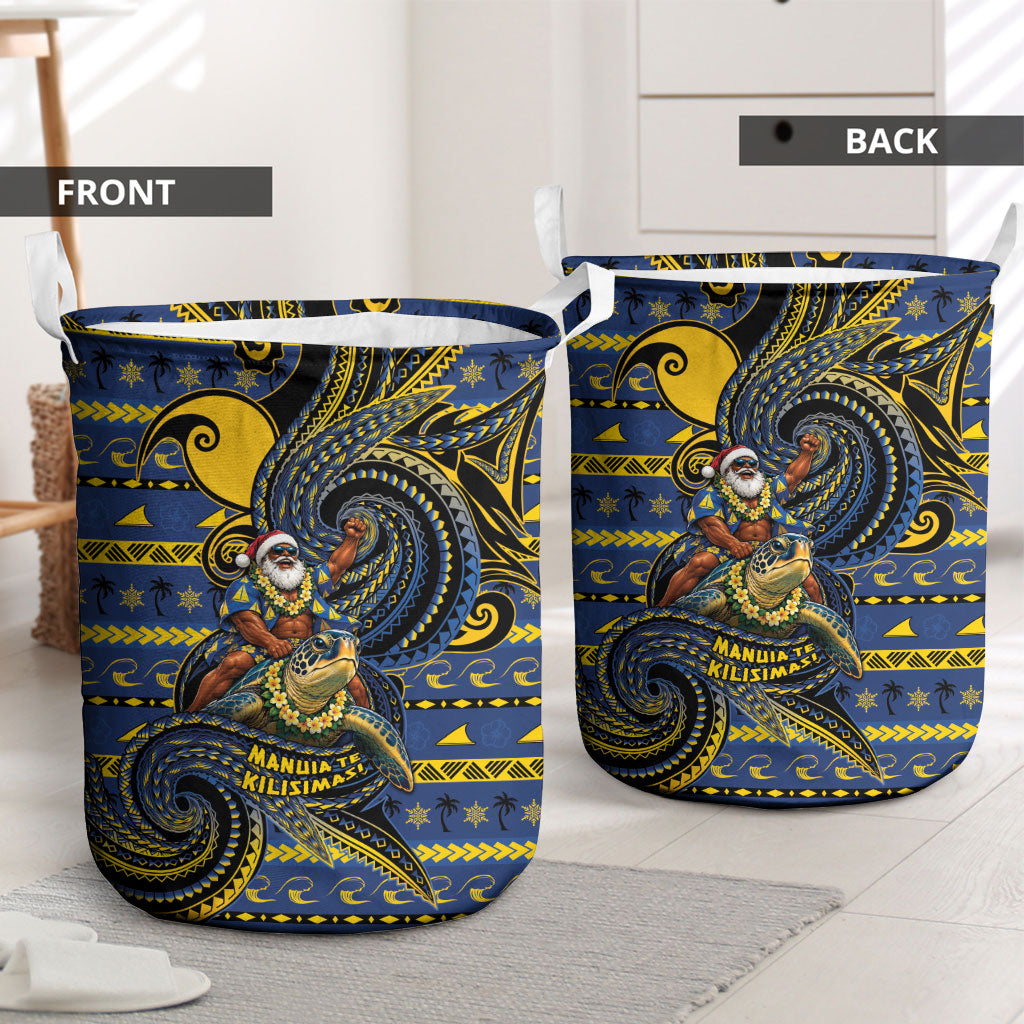 Tokelau Christmas Laundry Basket Santa Riding Sea Turtle
