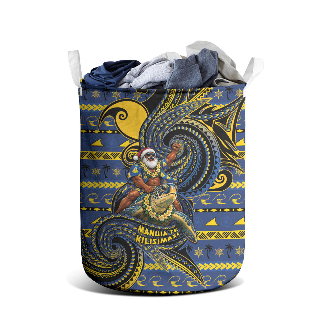 Tokelau Christmas Laundry Basket Santa Riding Sea Turtle