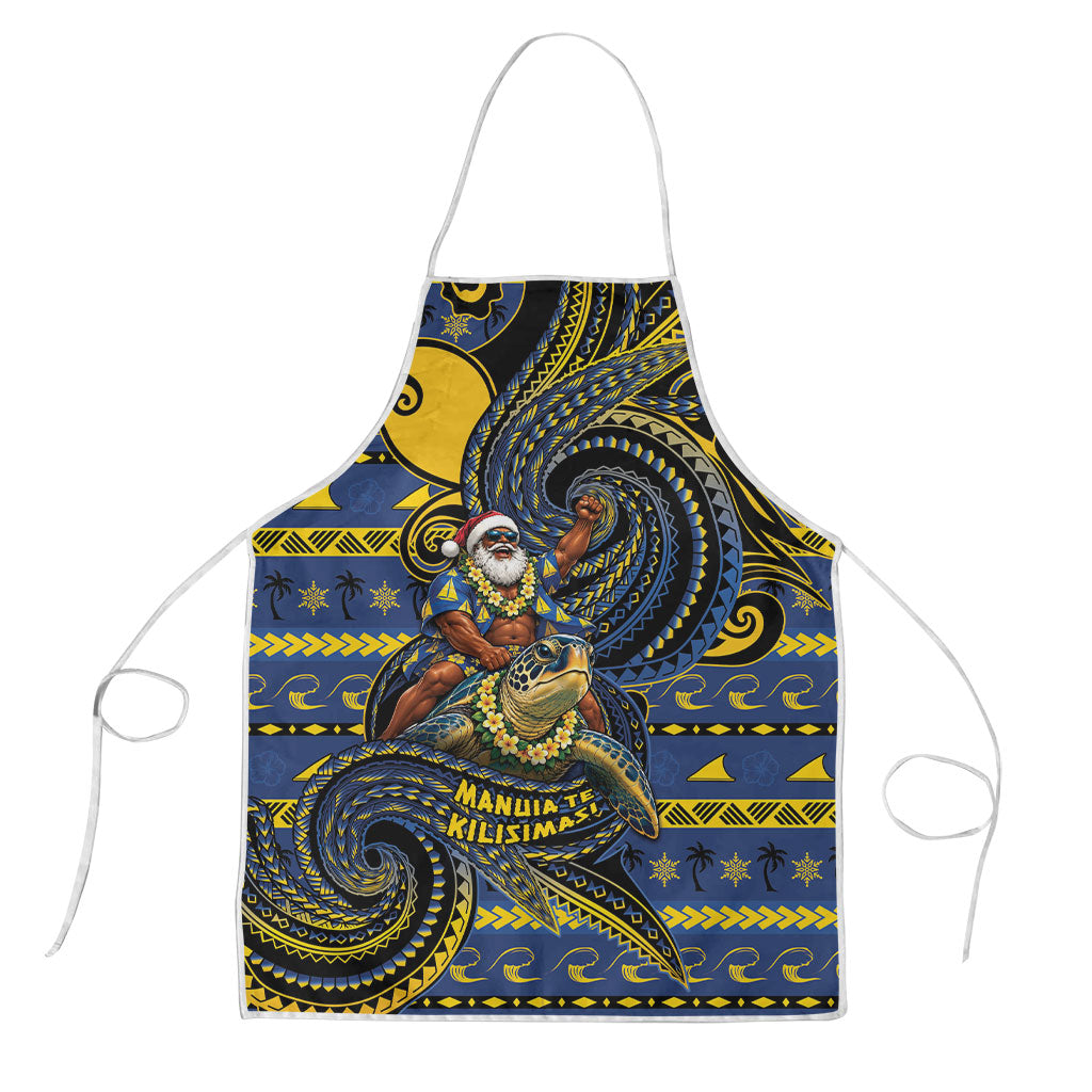 Tokelau Christmas Apron Santa Riding Sea Turtle DT05 Navy - Polynesian Pride