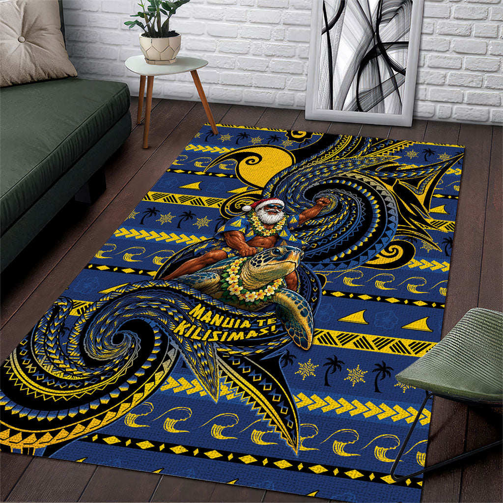 Tokelau Christmas Area Rug Santa Riding Sea Turtle