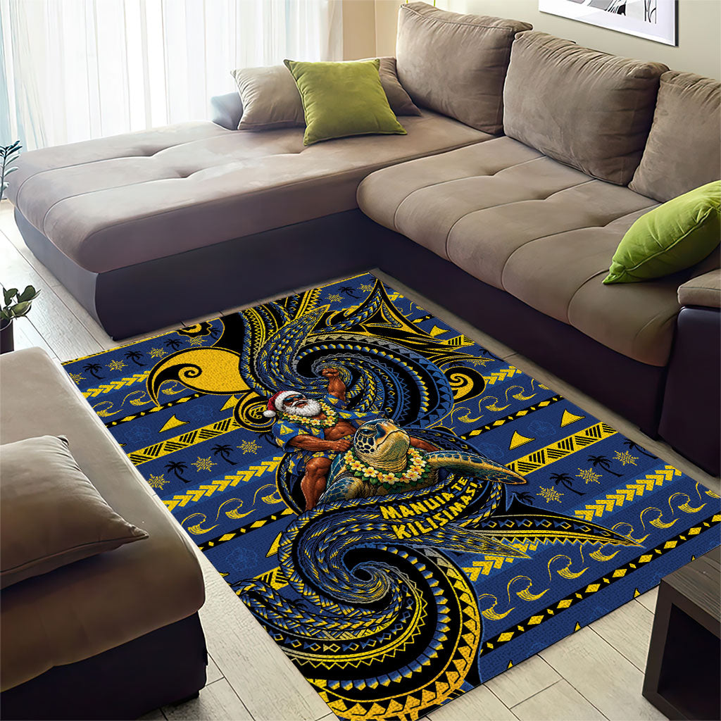 Tokelau Christmas Area Rug Santa Riding Sea Turtle