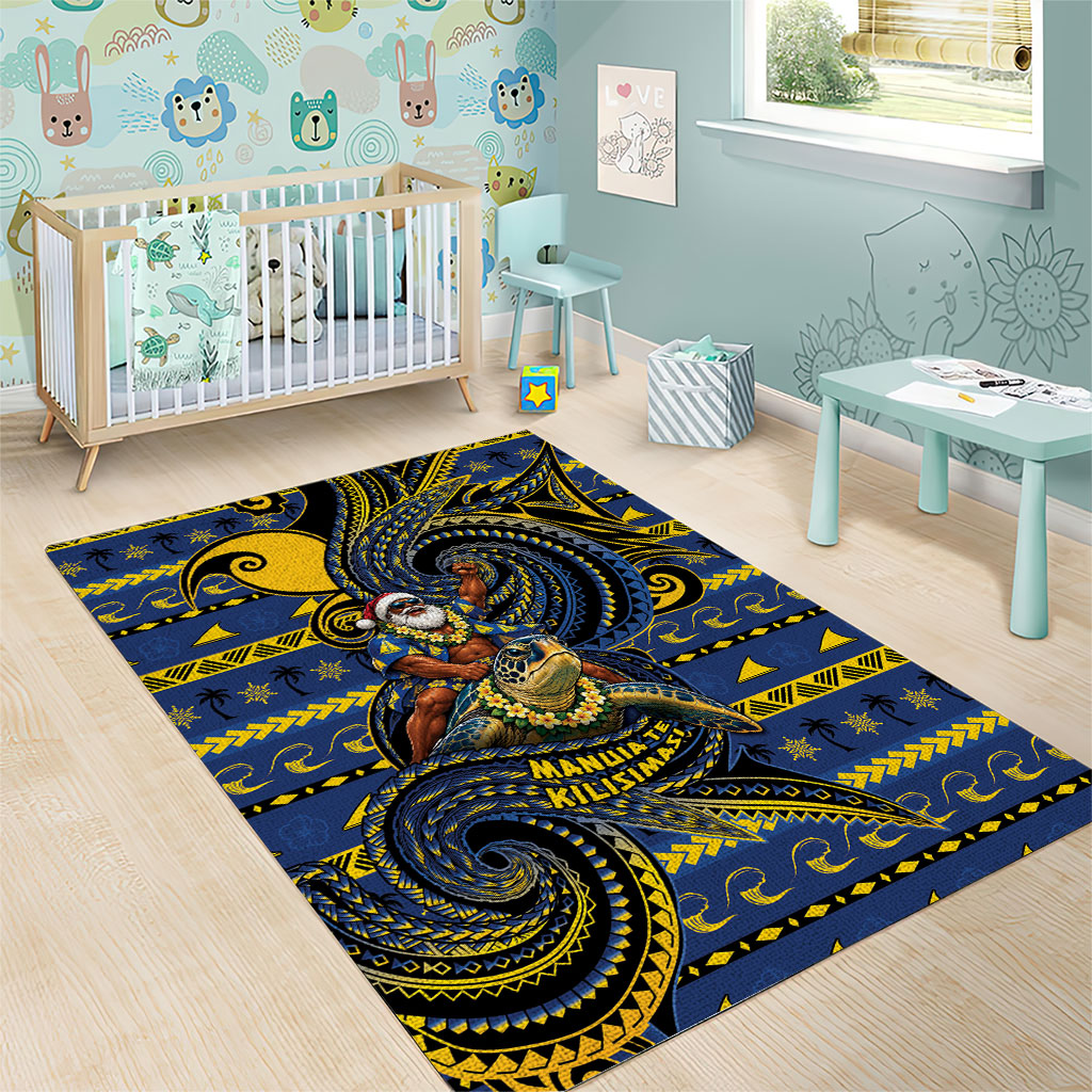 Tokelau Christmas Area Rug Santa Riding Sea Turtle