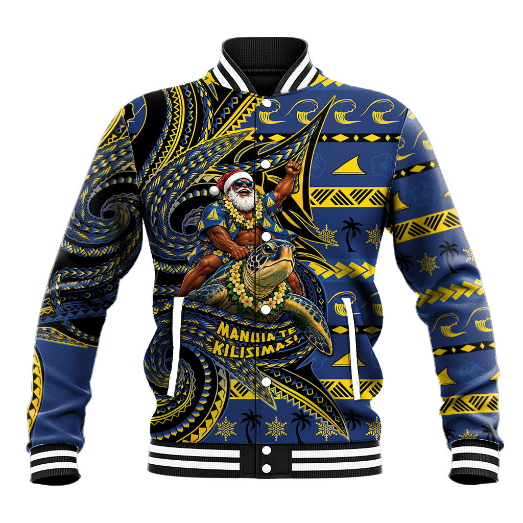 Tokelau Christmas Baseball Jacket Santa Riding Sea Turtle