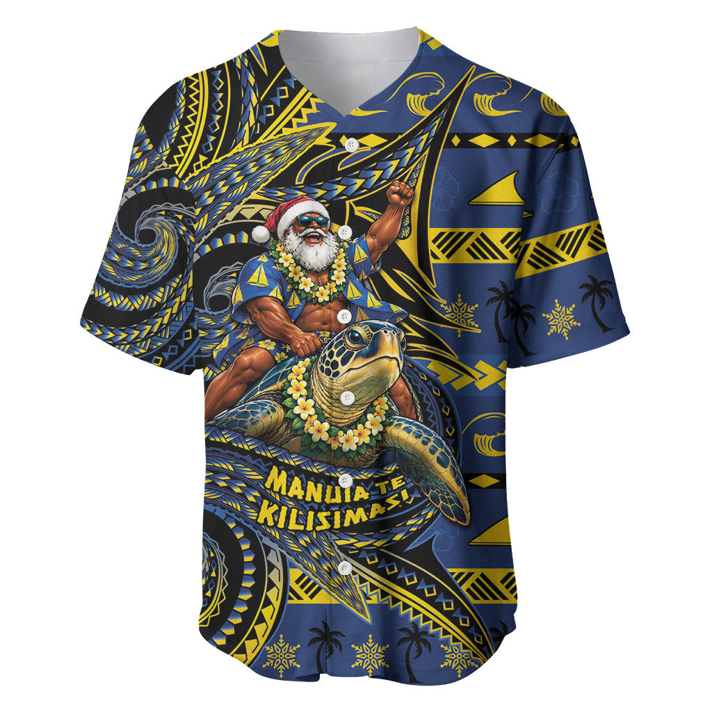 Tokelau Christmas Baseball Jersey Santa Riding Sea Turtle DT05 Navy - Polynesian Pride