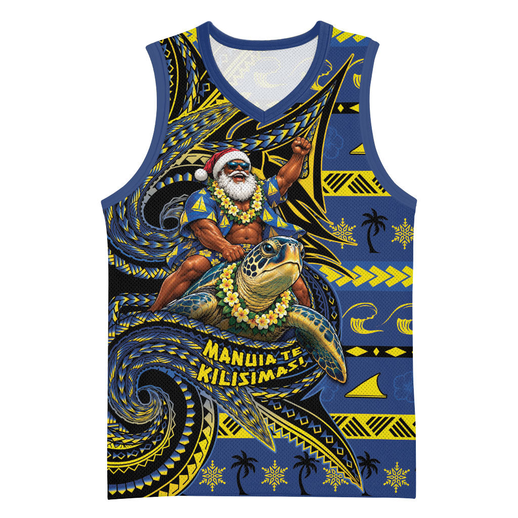Tokelau Christmas Basketball Jersey Santa Riding Sea Turtle DT05 Unisex Navy - Polynesian Pride