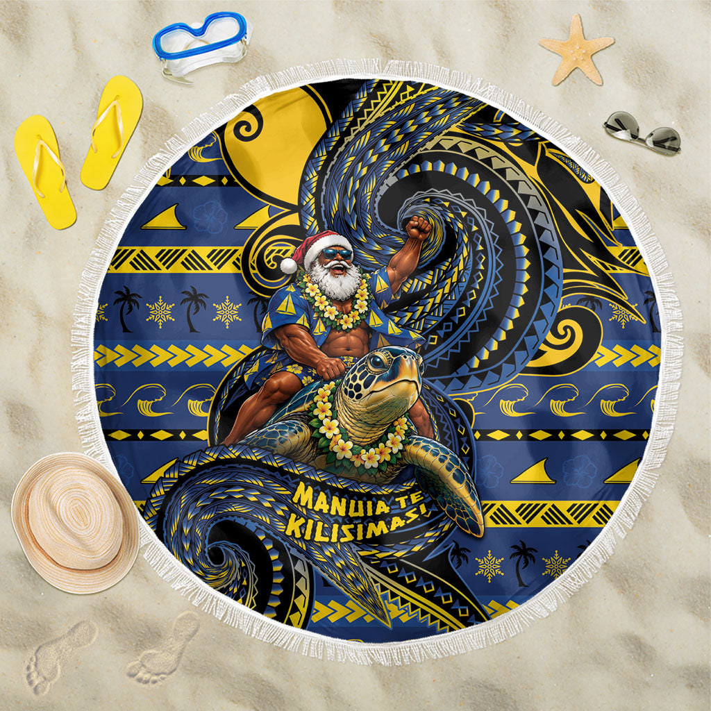 Tokelau Christmas Beach Blanket Santa Riding Sea Turtle DT05 One Size 150cm Navy - Polynesian Pride