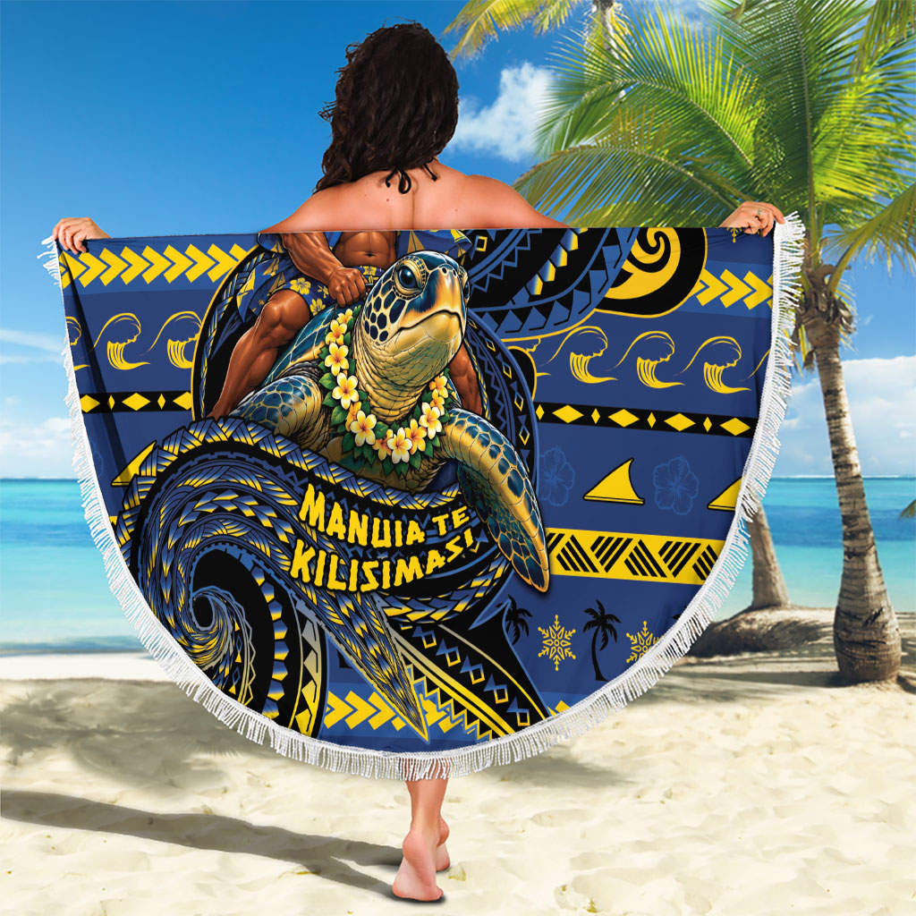 Tokelau Christmas Beach Blanket Santa Riding Sea Turtle