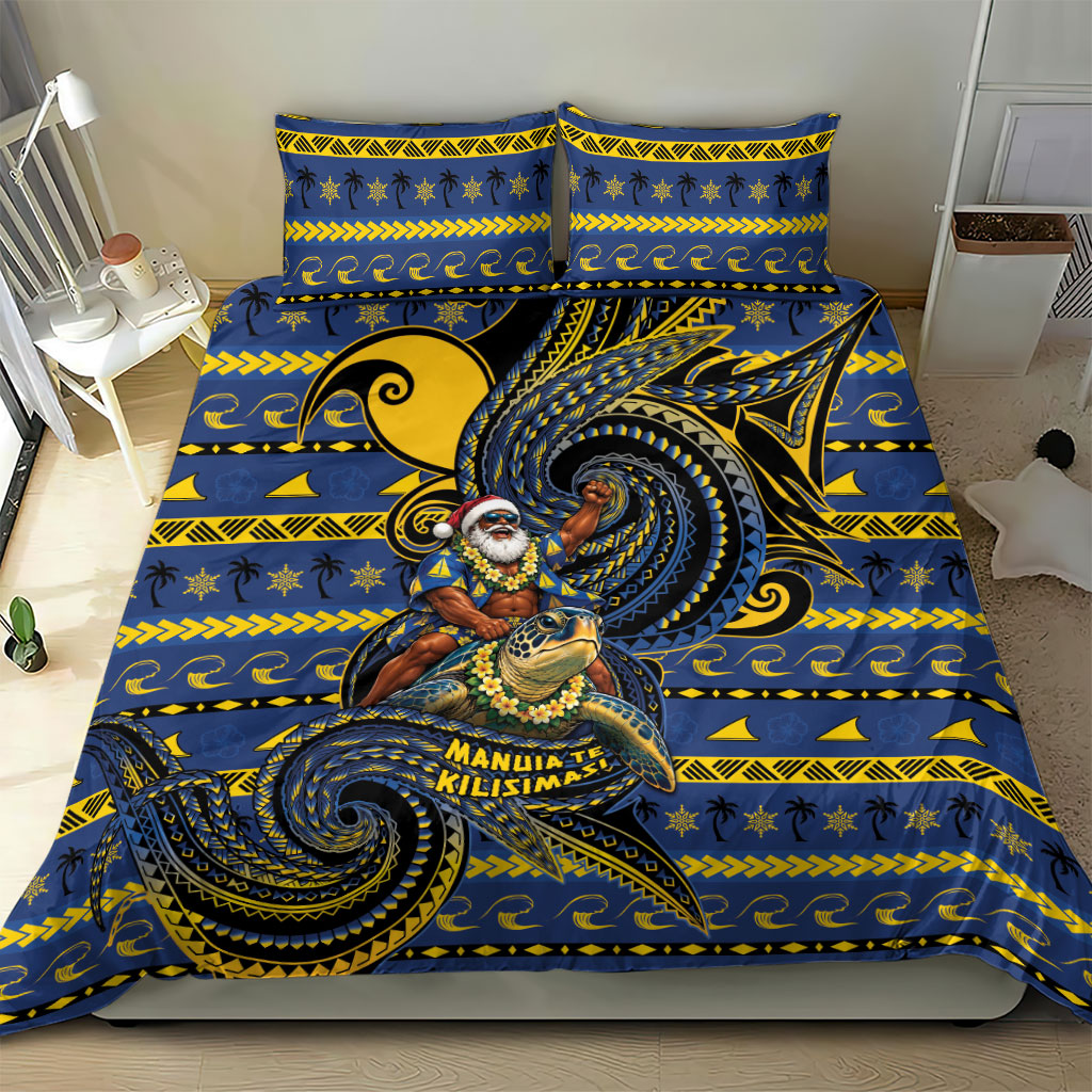 Tokelau Christmas Bedding Set Santa Riding Sea Turtle
