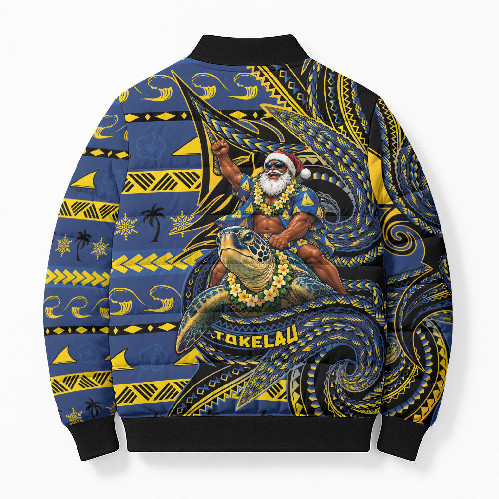 Tokelau Christmas Bomber Puffer Jacket Santa Riding Sea Turtle