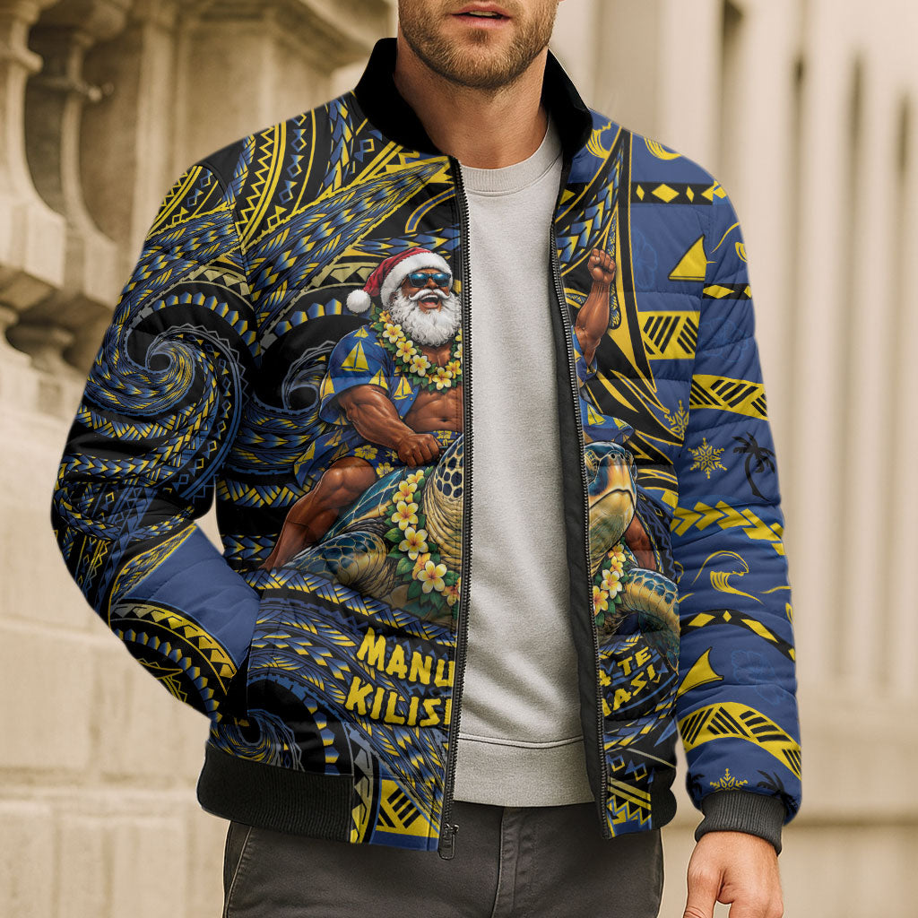 Tokelau Christmas Bomber Puffer Jacket Santa Riding Sea Turtle