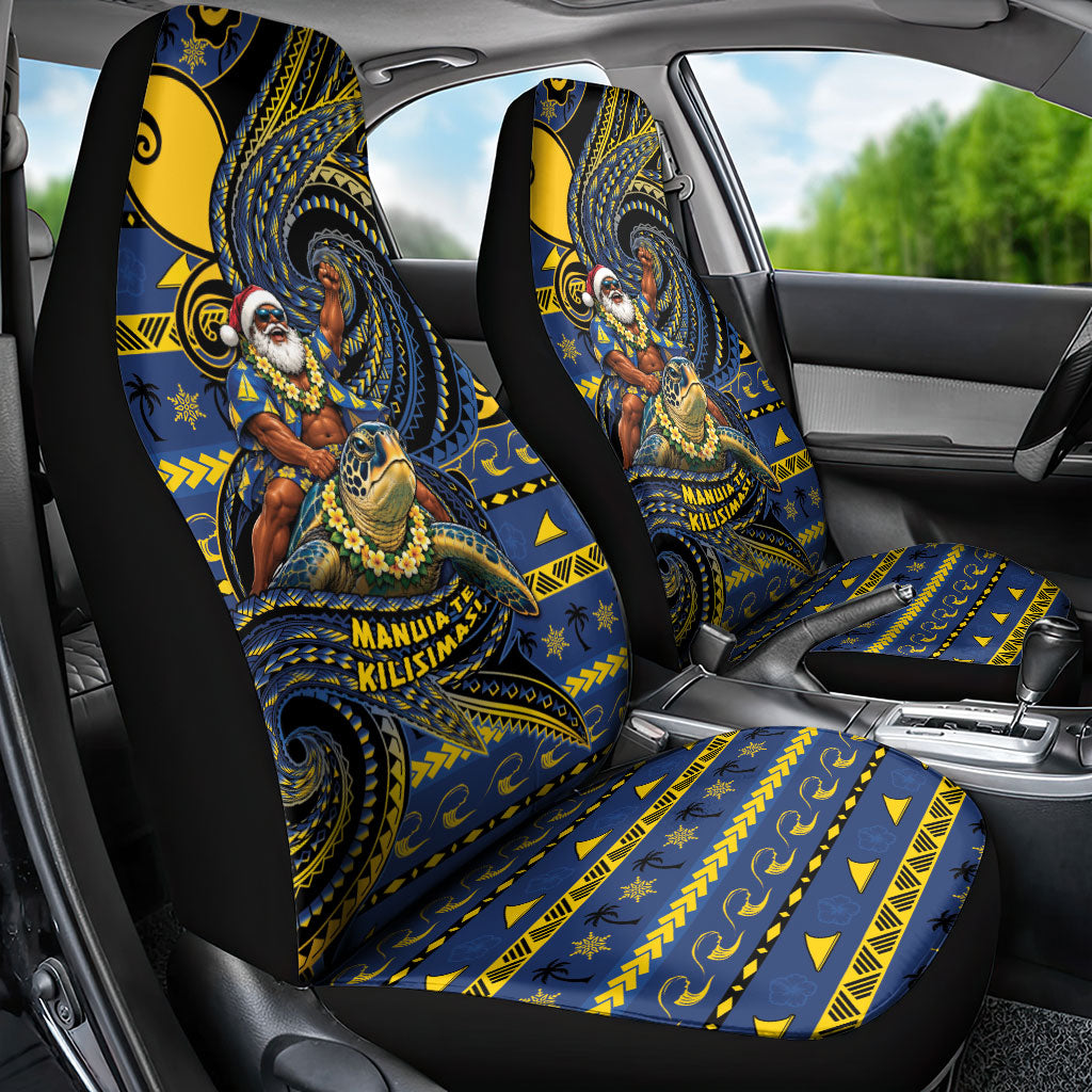 Tokelau Christmas Car Seat Cover Santa Riding Sea Turtle