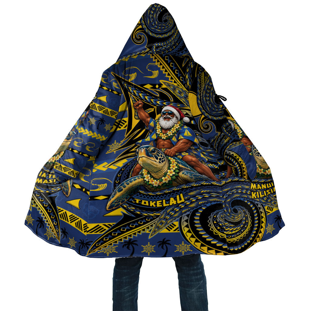 Tokelau Christmas Cloak Santa Riding Sea Turtle DT05 Unisex Navy - Polynesian Pride