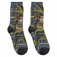 Tokelau Christmas Crew Socks Santa Riding Sea Turtle