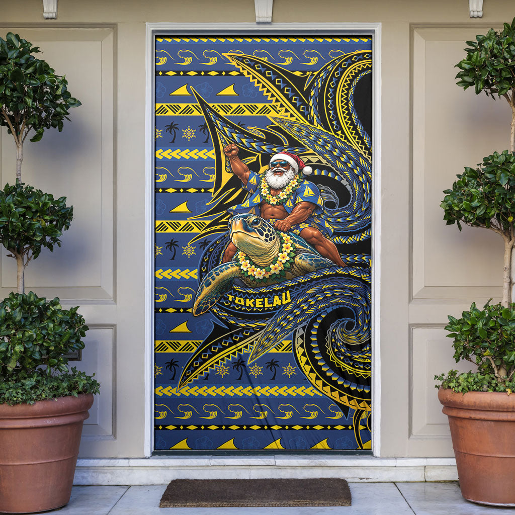 Tokelau Christmas Door Cover Santa Riding Sea Turtle