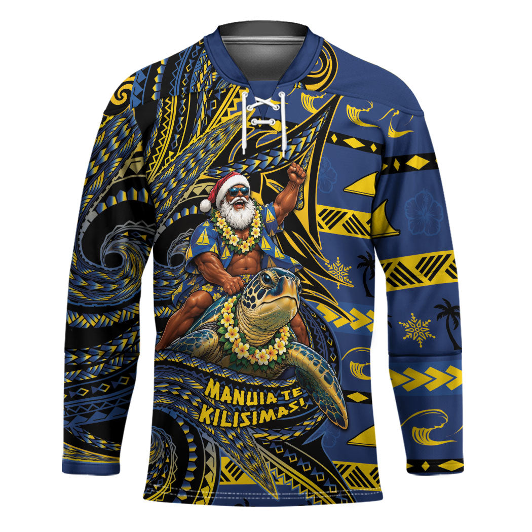 Tokelau Christmas Hockey Jersey Santa Riding Sea Turtle DT05 Unisex Navy - Polynesian Pride