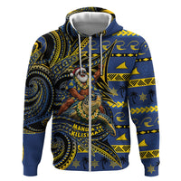 Tokelau Christmas Hoodie Santa Riding Sea Turtle DT05 Zip Hoodie Navy - Polynesian Pride