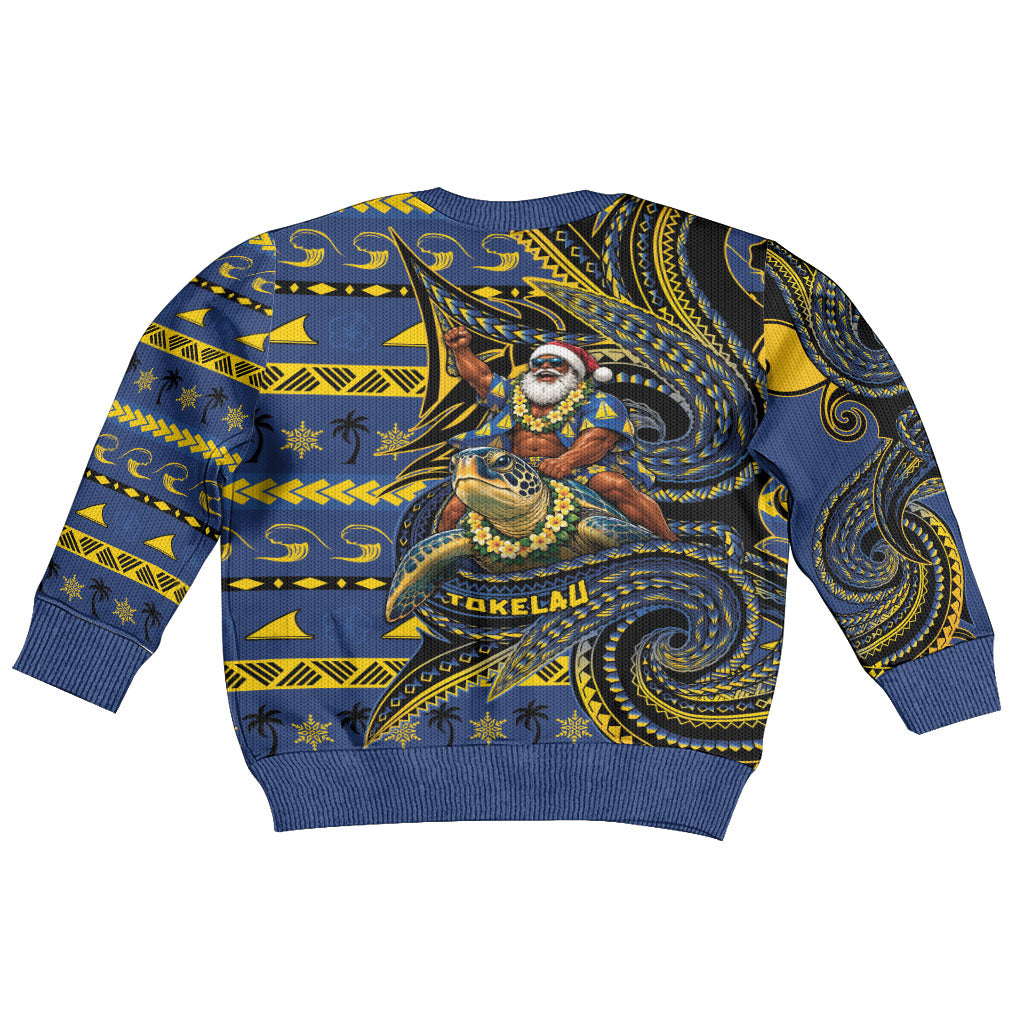 Tokelau Christmas Kid Ugly Christmas Sweater Santa Riding Sea Turtle DT05 - Polynesian Pride