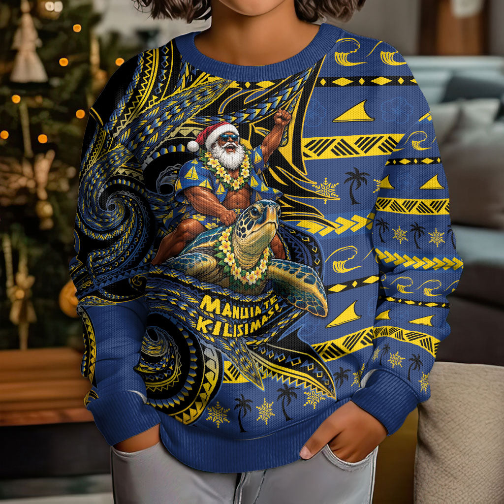 Tokelau Christmas Kid Ugly Christmas Sweater Santa Riding Sea Turtle DT05 - Polynesian Pride