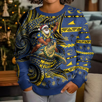 Tokelau Christmas Kid Ugly Christmas Sweater Santa Riding Sea Turtle DT05 - Polynesian Pride