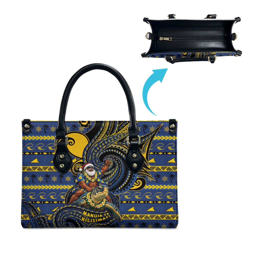 Tokelau Christmas Leather Bag Santa Riding Sea Turtle