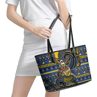 Tokelau Christmas Leather Tote Bag Santa Riding Sea Turtle