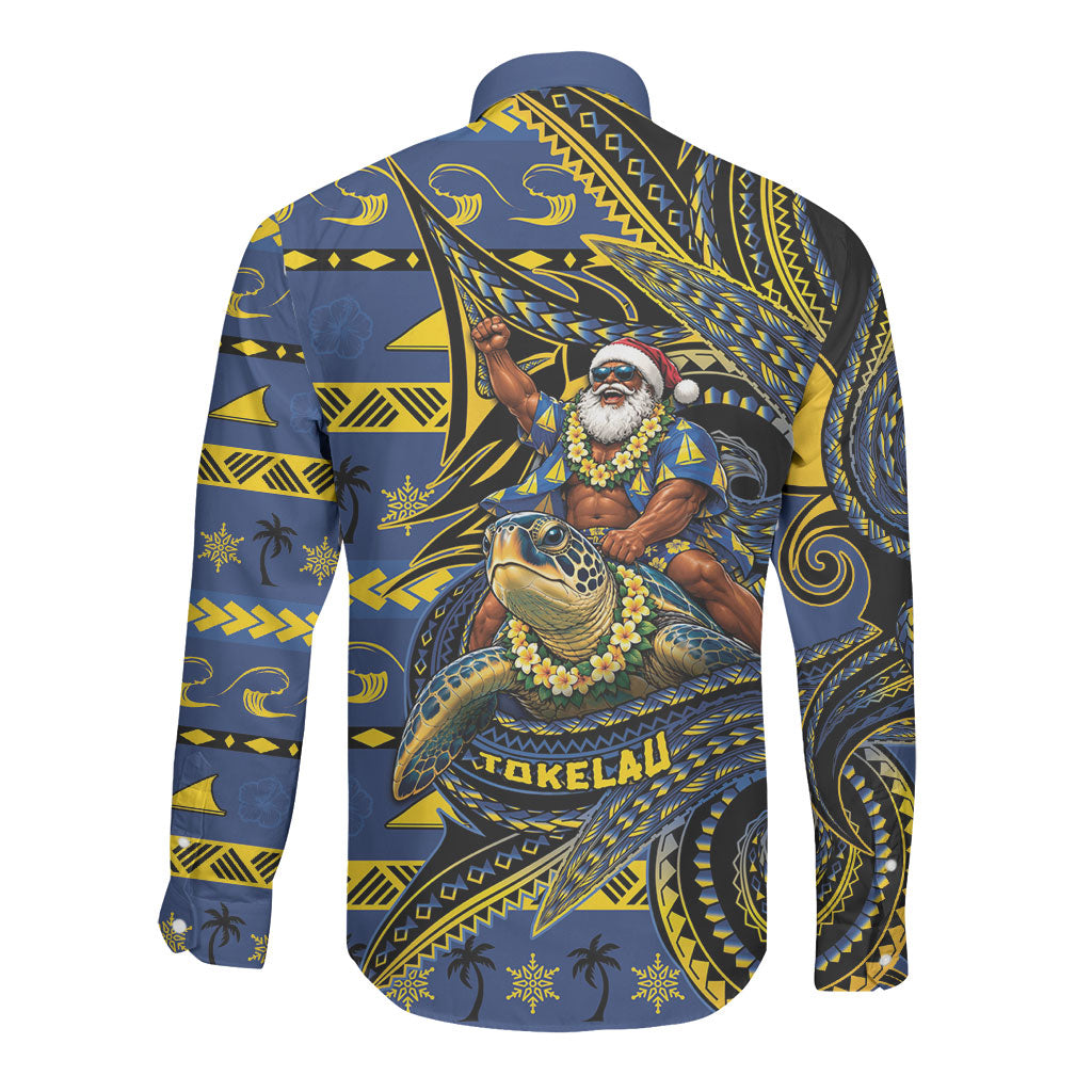 Tokelau Christmas Long Sleeve Button Shirt Santa Riding Sea Turtle
