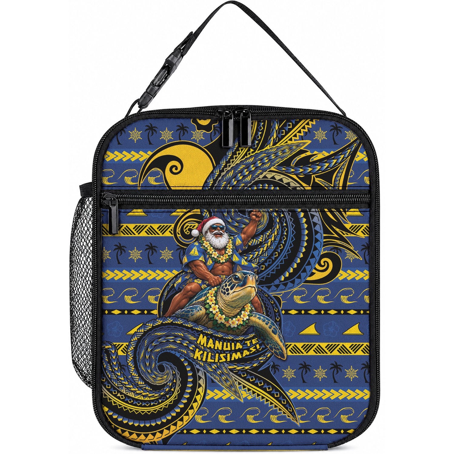 Tokelau Christmas Lunch Bag Santa Riding Sea Turtle DT05 10.2 × 8.3 × 4.3 inch Navy - Polynesian Pride
