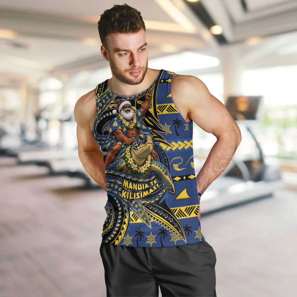 Tokelau Christmas Men Tank Top Santa Riding Sea Turtle DT05 Navy - Polynesian Pride