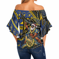 Tokelau Christmas Off Shoulder Wrap Waist Top Santa Riding Sea Turtle DT05 - Polynesian Pride