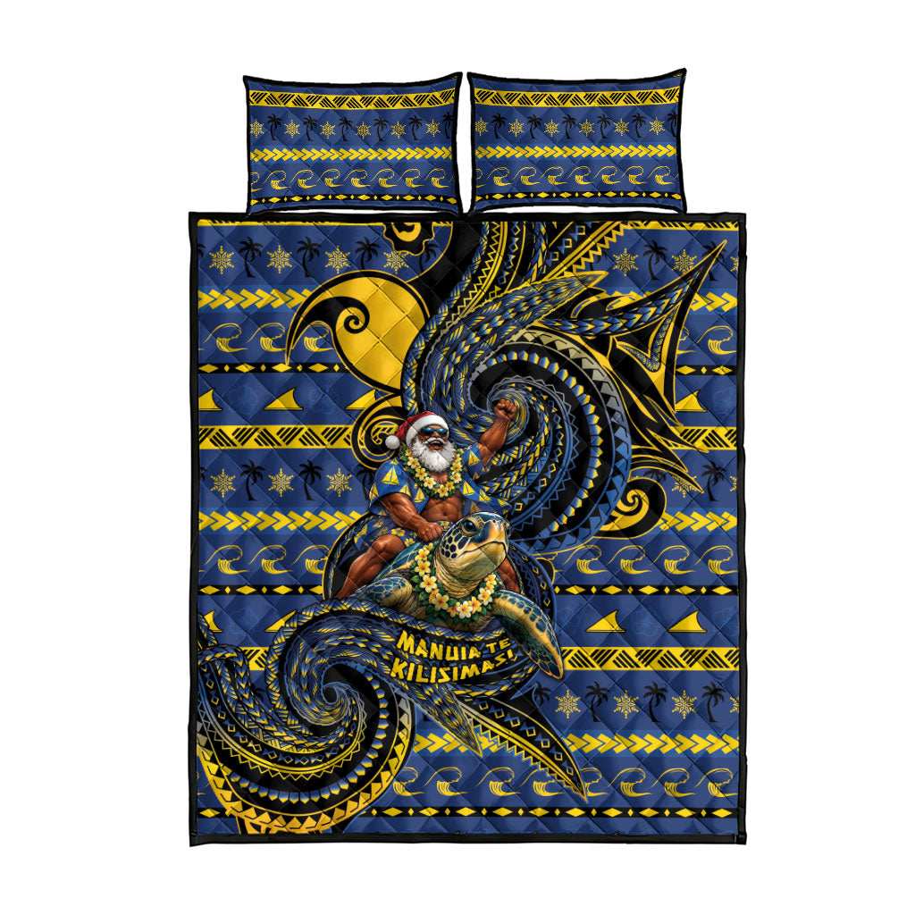 Tokelau Christmas Quilt Bed Set Santa Riding Sea Turtle