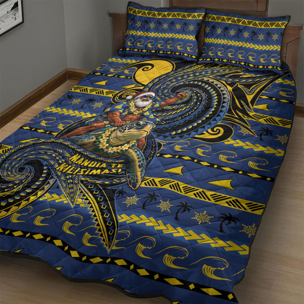 Tokelau Christmas Quilt Bed Set Santa Riding Sea Turtle