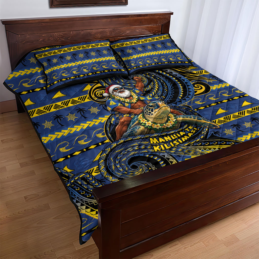 Tokelau Christmas Quilt Bed Set Santa Riding Sea Turtle