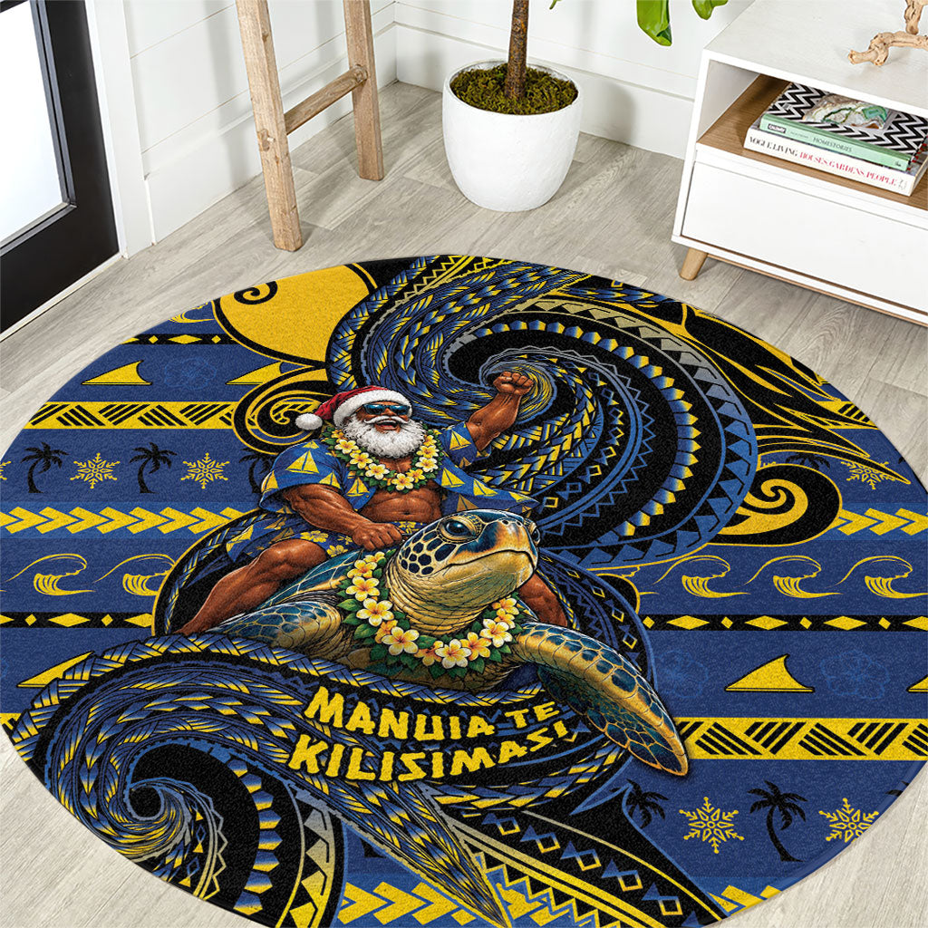 Tokelau Christmas Round Carpet Santa Riding Sea Turtle