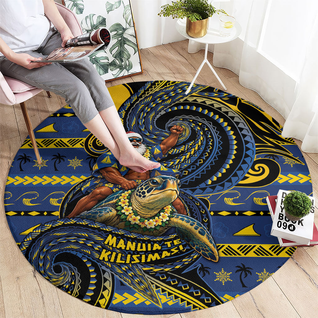 Tokelau Christmas Round Carpet Santa Riding Sea Turtle