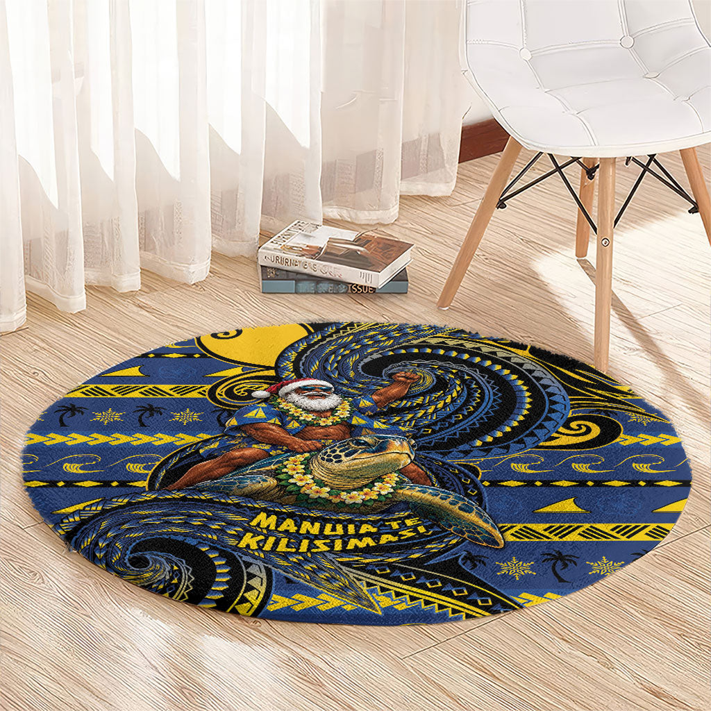 Tokelau Christmas Round Carpet Santa Riding Sea Turtle
