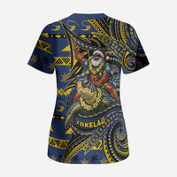 Tokelau Christmas Scrub Top Santa Riding Sea Turtle