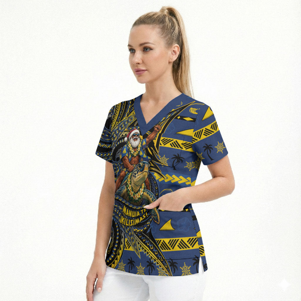 Tokelau Christmas Scrub Top Santa Riding Sea Turtle