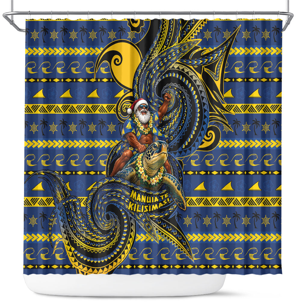 Tokelau Christmas Shower Curtain Santa Riding Sea Turtle