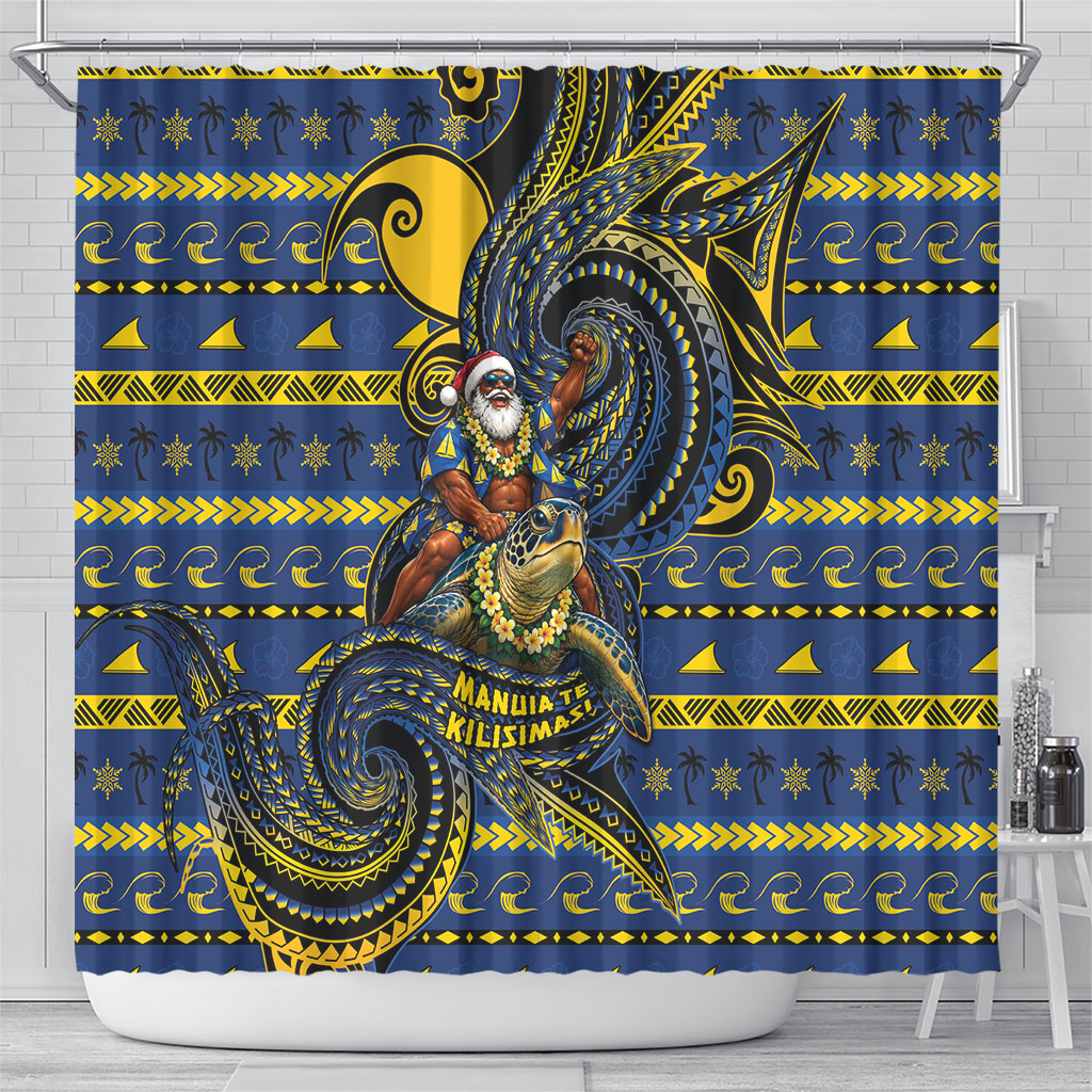 Tokelau Christmas Shower Curtain Santa Riding Sea Turtle