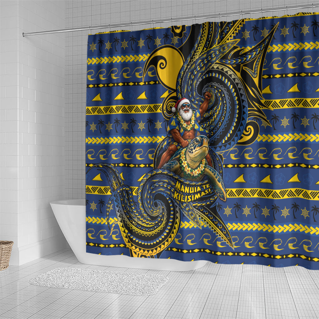Tokelau Christmas Shower Curtain Santa Riding Sea Turtle