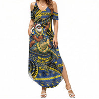 Tokelau Christmas Summer Maxi Dress Santa Riding Sea Turtle DT05 Women Navy - Polynesian Pride