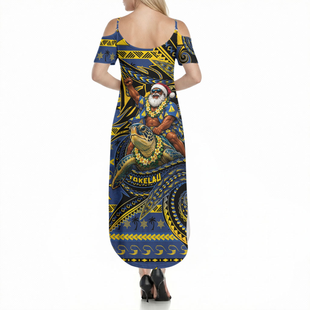 Tokelau Christmas Summer Maxi Dress Santa Riding Sea Turtle DT05 - Polynesian Pride